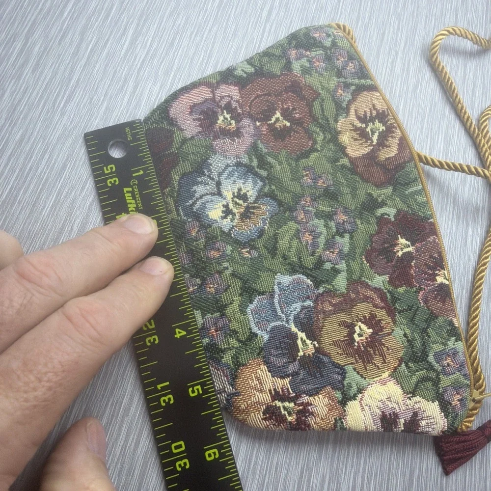 Vintage Decor de France Cosmetic Bag Pansy Floral Tapestry Makeup Pouch